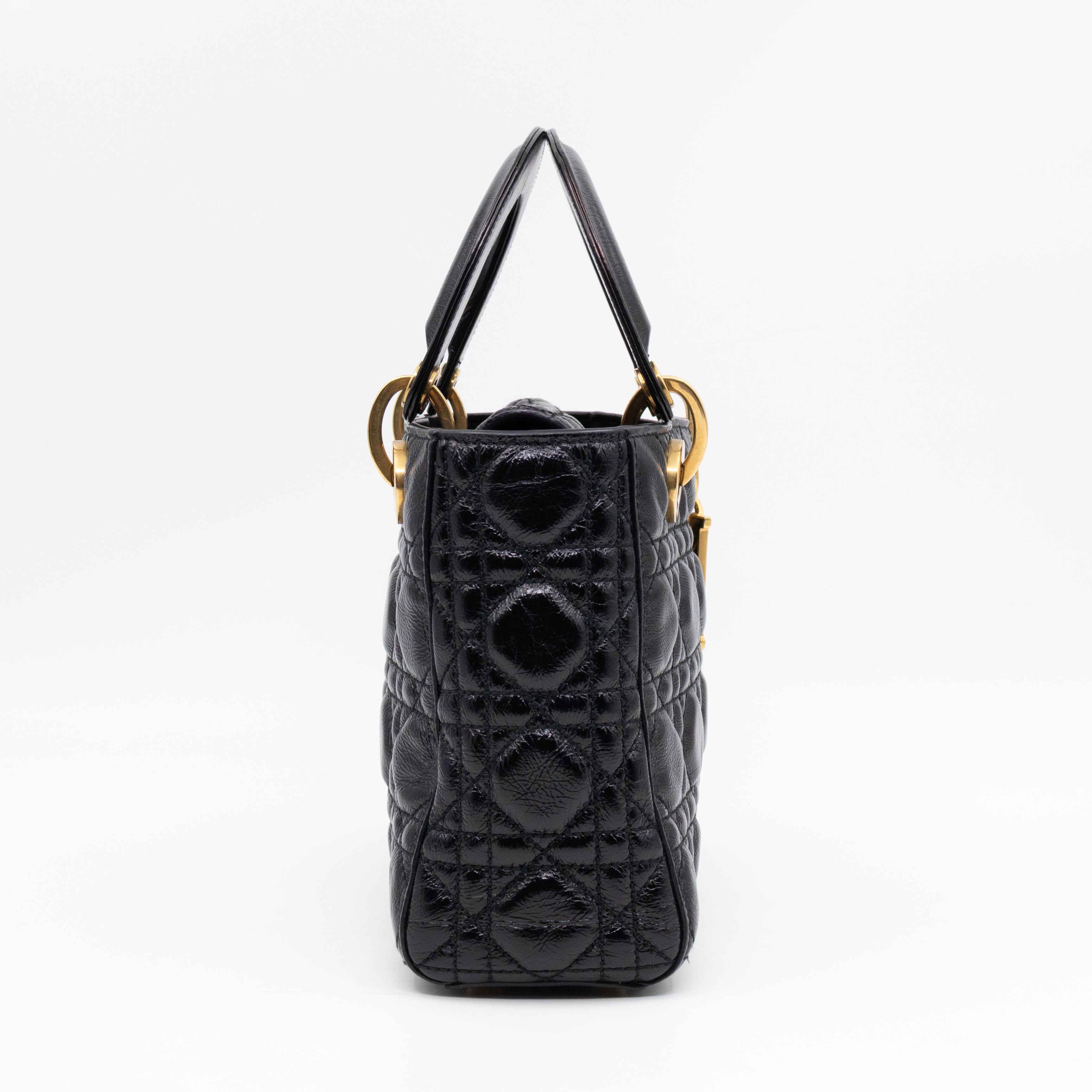 Lady Dior Small My ABCDior Black Cannage Crinkled Patent Leather