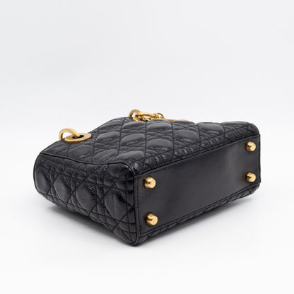 Lady Dior Small My ABCDior Black Cannage Crinkled Patent Leather