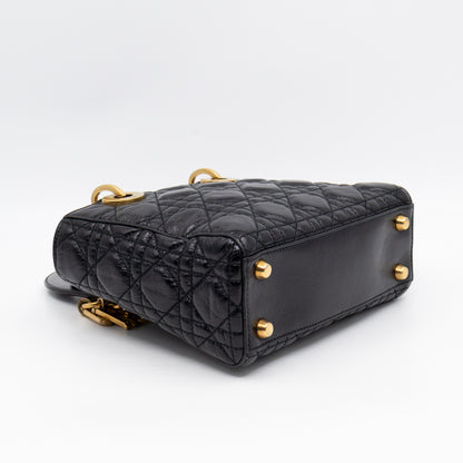 Lady Dior Small My ABCDior Black Cannage Crinkled Patent Leather