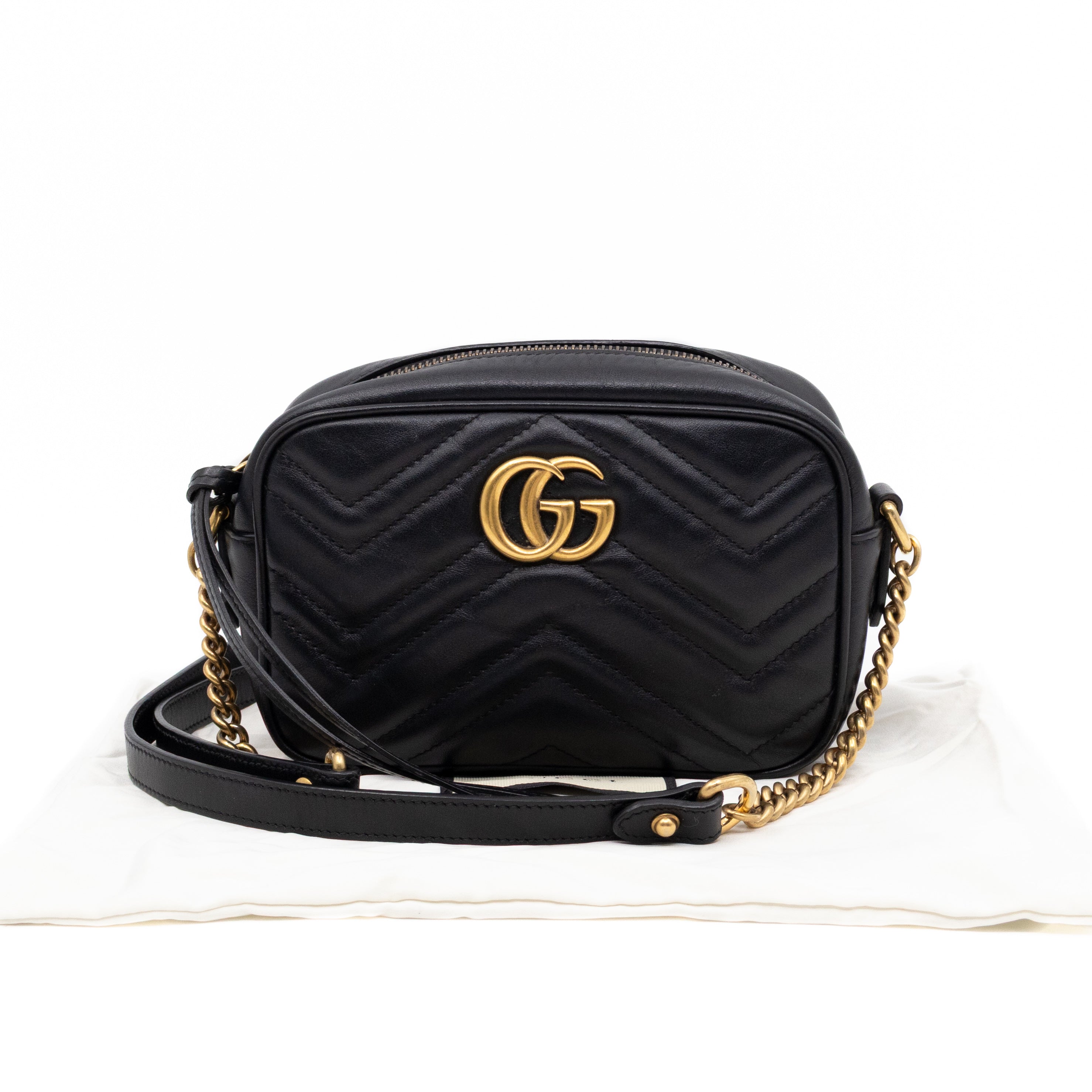 GG Marmont Matelassé Mini Camera Bag Black Leather