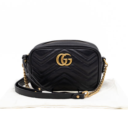 GG Marmont Matelassé Mini Camera Bag Black Leather