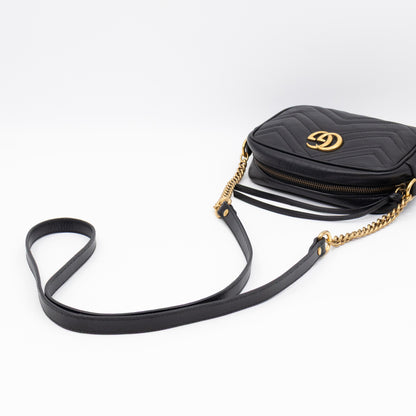 GG Marmont Matelassé Mini Camera Bag Black Leather