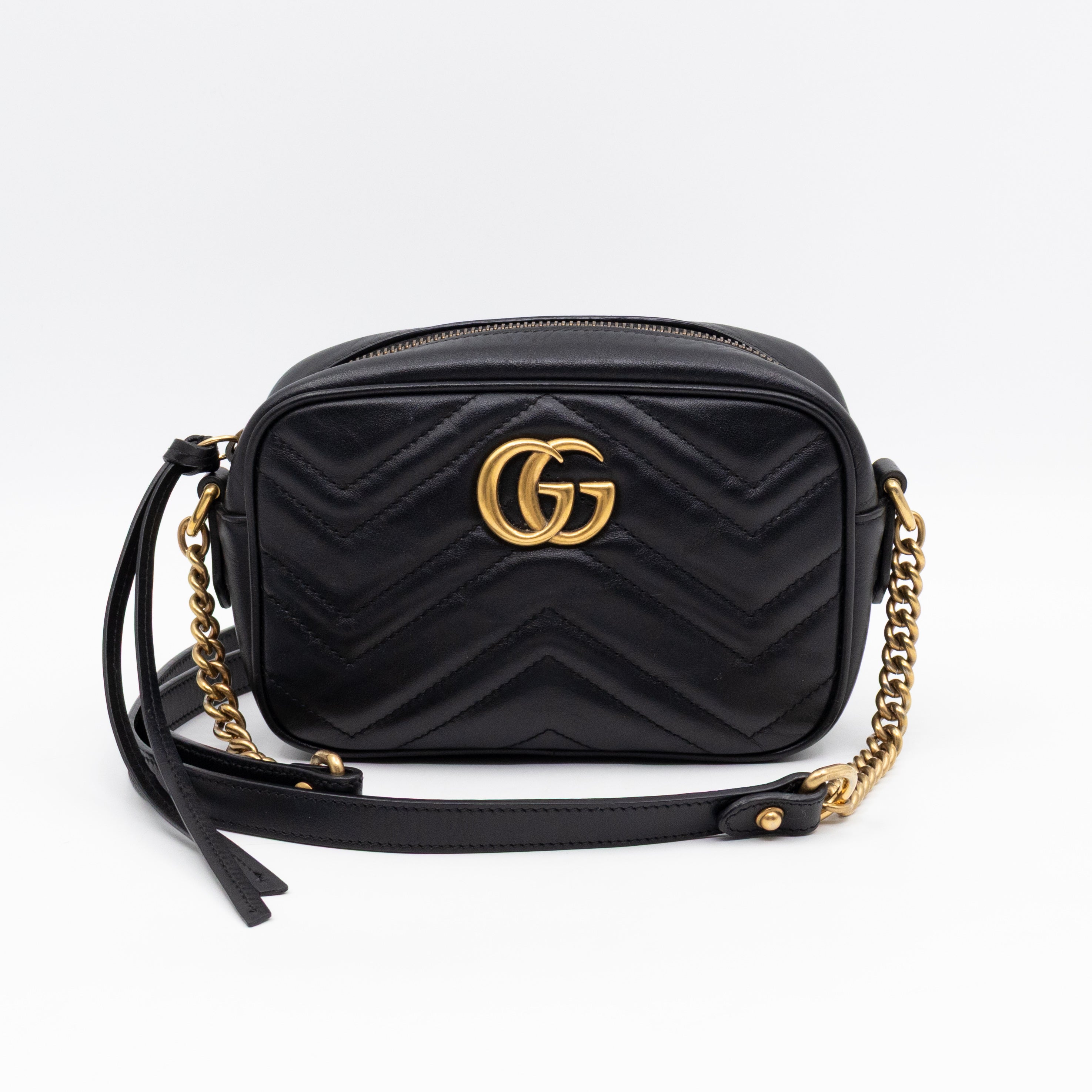 GG Marmont Matelassé Mini Camera Bag Black Leather