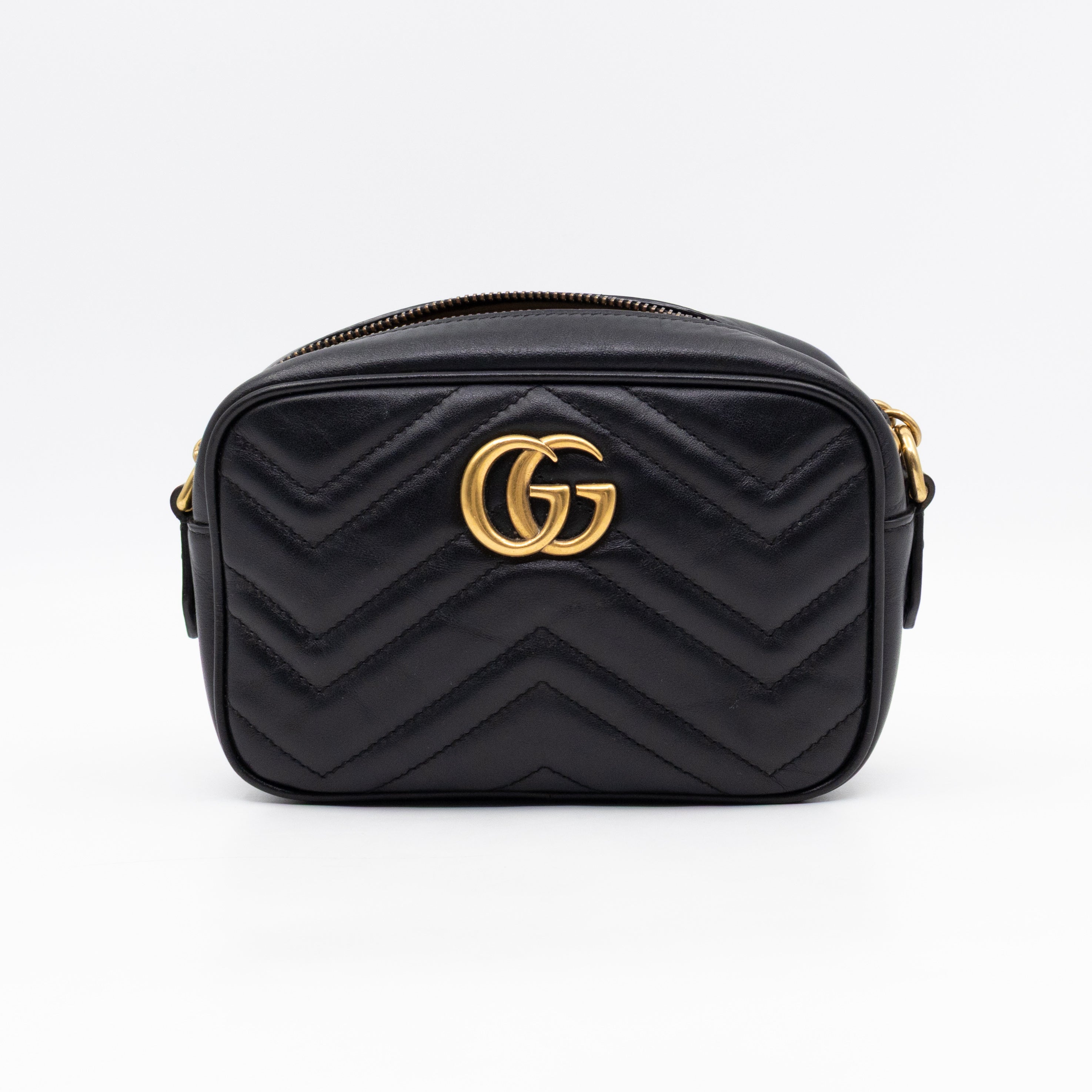 GG Marmont Matelassé Mini Camera Bag Black Leather