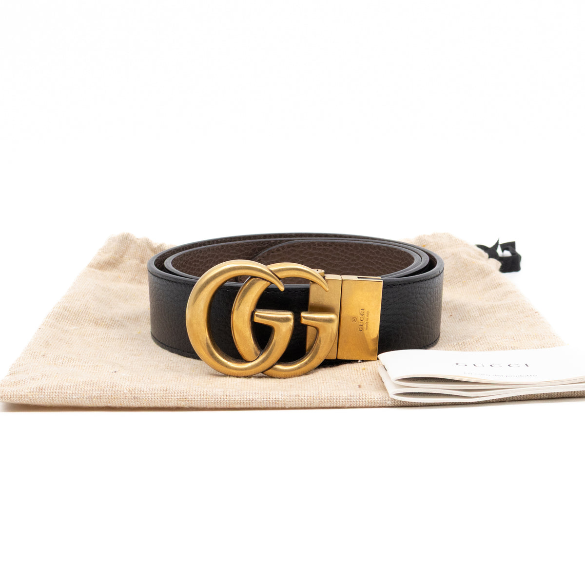 Gucci reversible belt. Black and brown. Black/brown leather with gold buckle Gucci GG Marmont Reversible Black Brown Leather Belt 95/38  main image 3