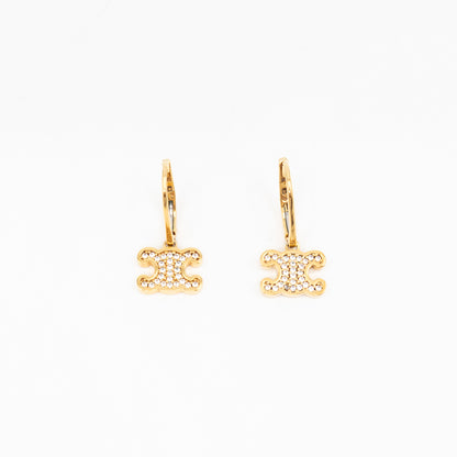 Triomphe Rhinestone Earrings Gold