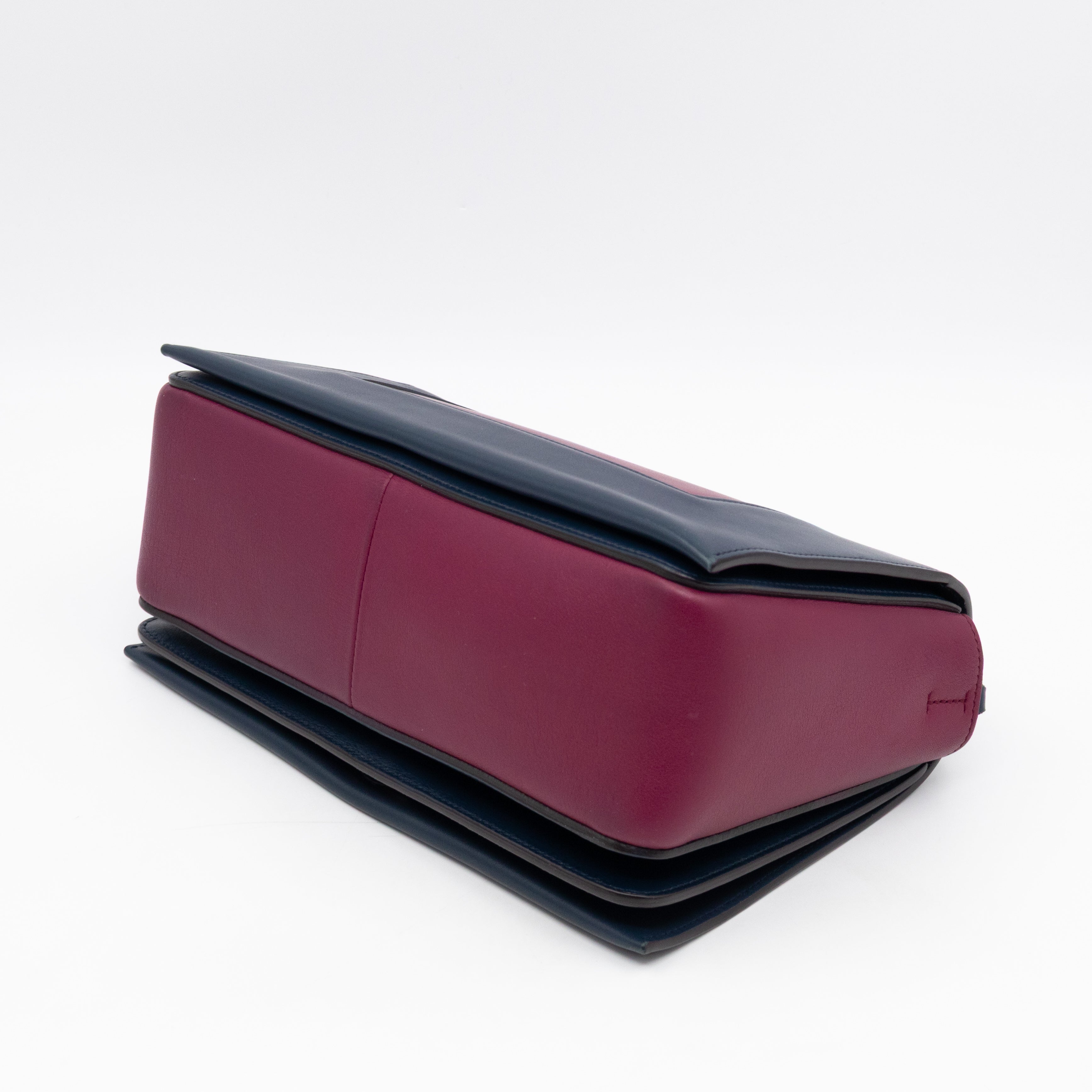 Frame Medium Shoulder Bag Steel Blue & Plum Leather