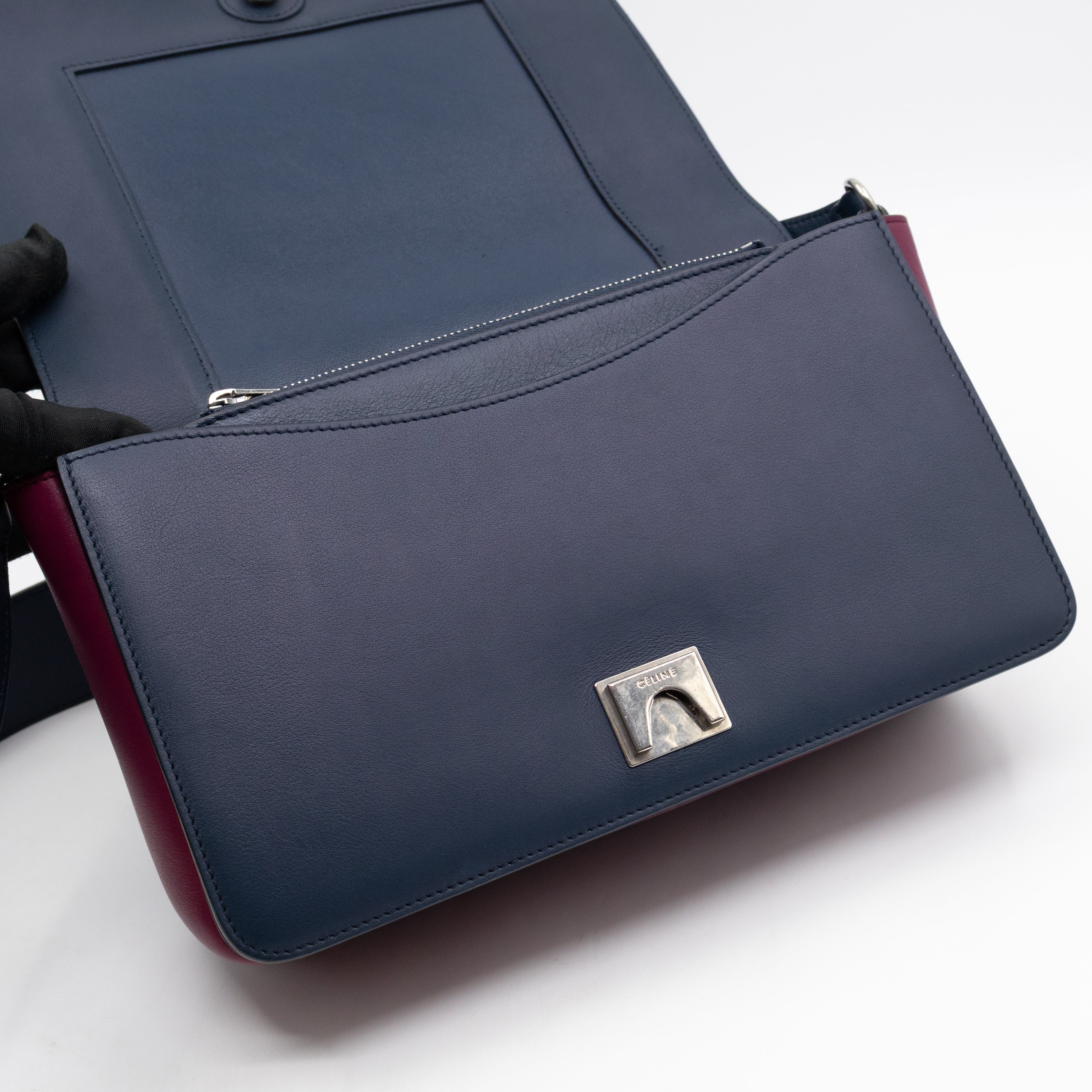 Frame Medium Shoulder Bag Steel Blue & Plum Leather