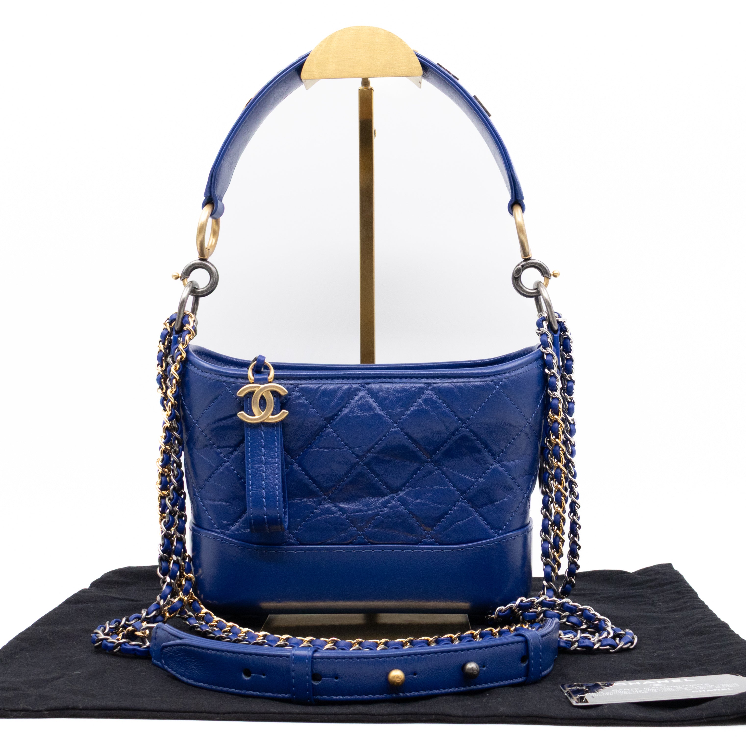 Gabrielle Hobo Small with Logo Handle Dark Blue Leather