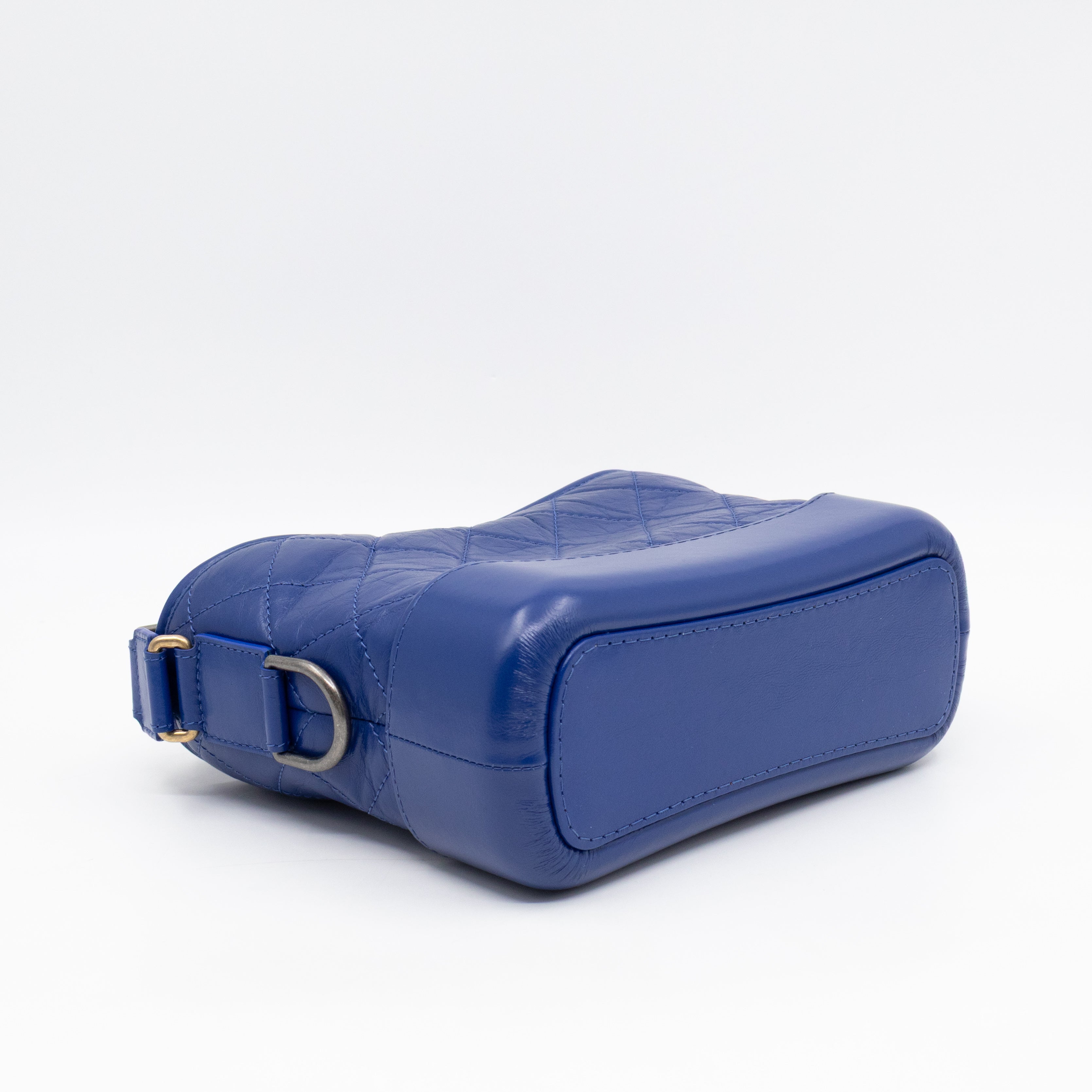 Gabrielle Hobo Small with Logo Handle Dark Blue Leather