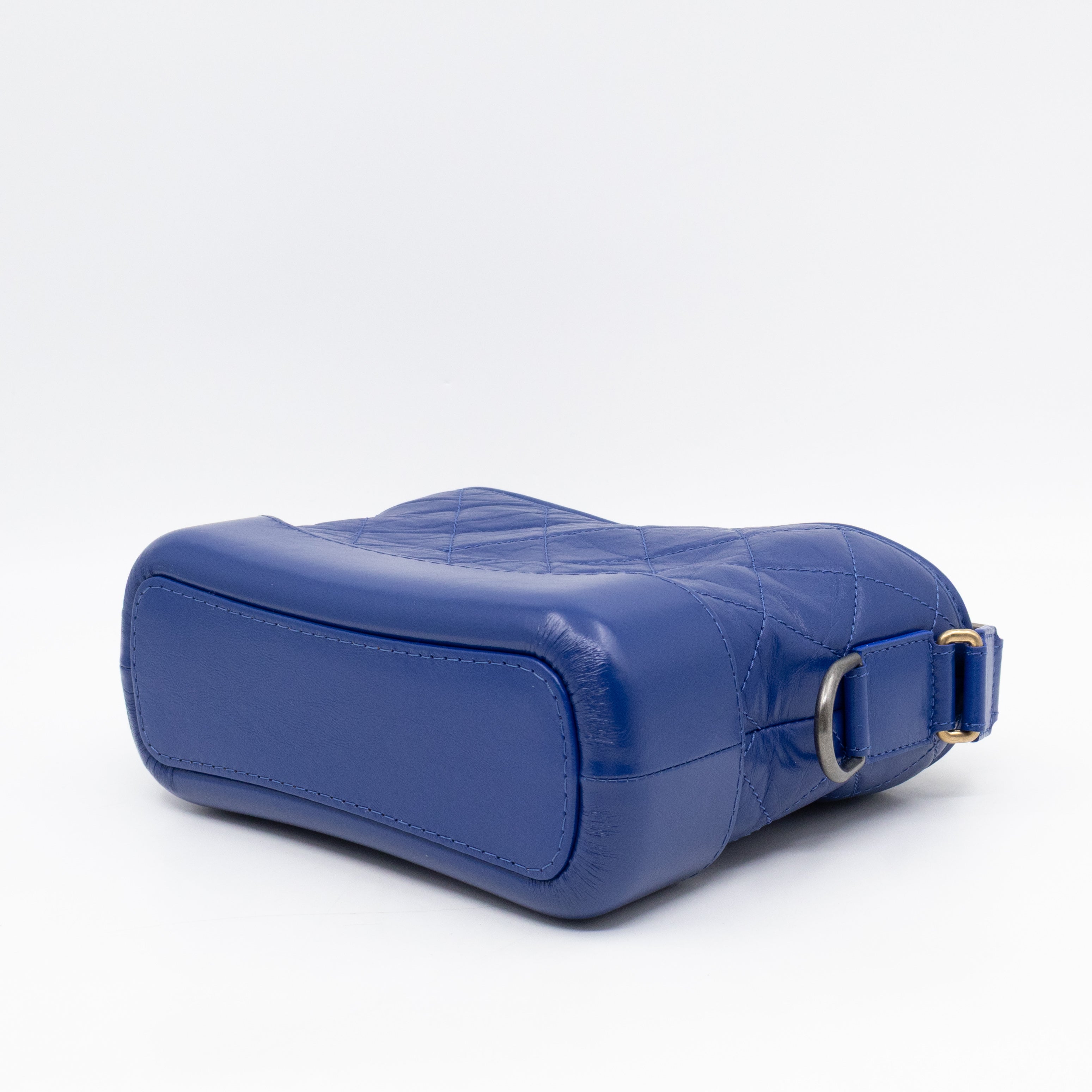 Gabrielle Hobo Small with Logo Handle Dark Blue Leather