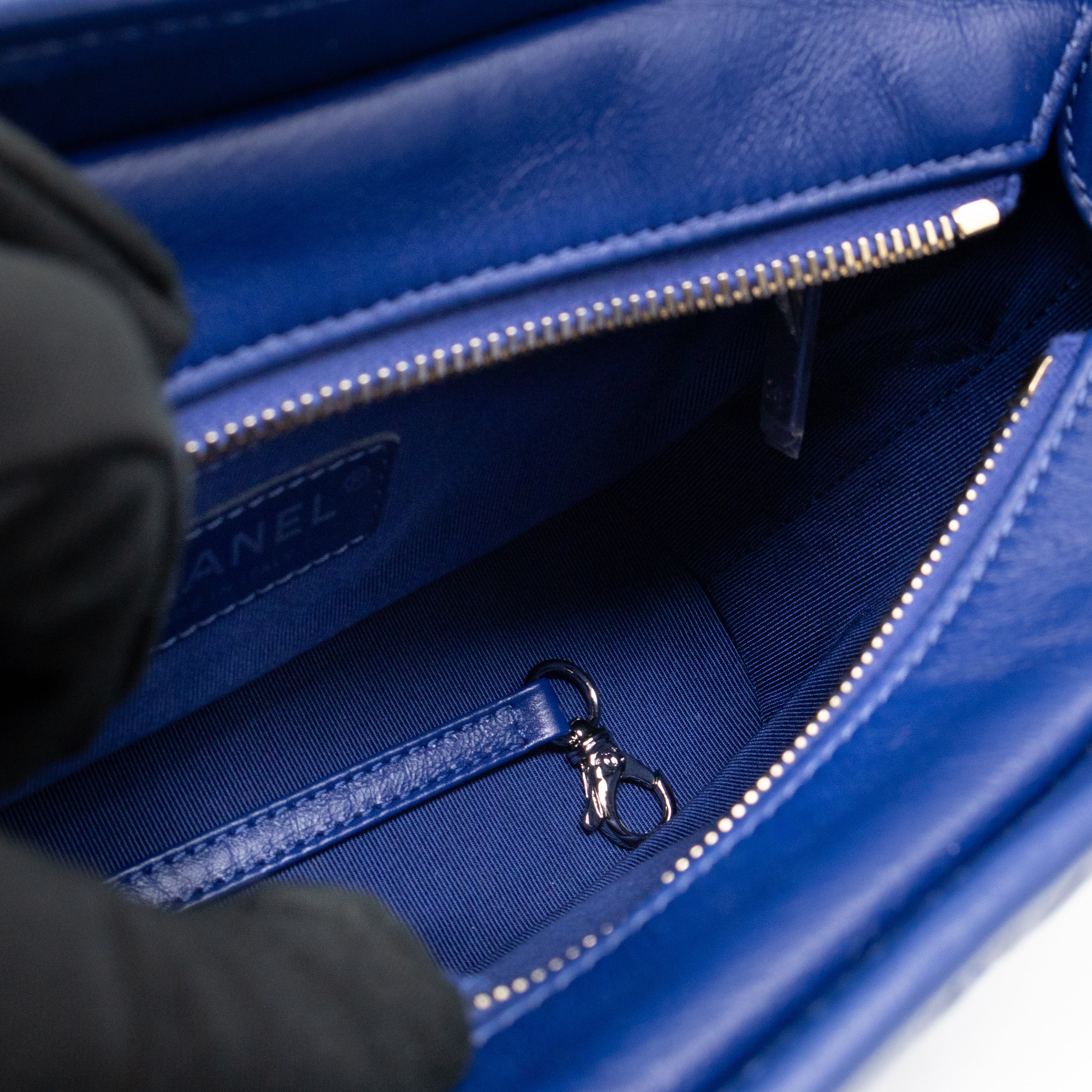 Gabrielle Hobo Small with Logo Handle Dark Blue Leather