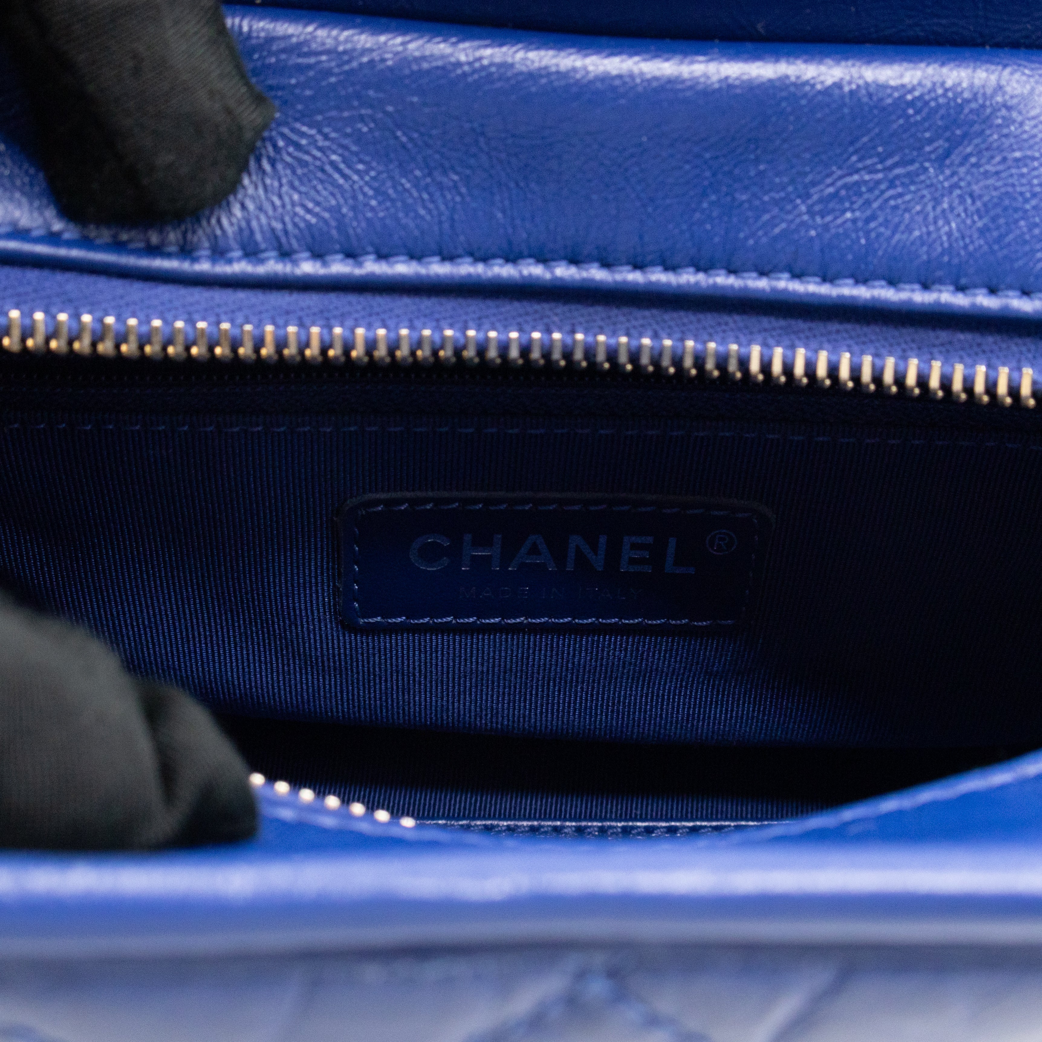 Gabrielle Hobo Small with Logo Handle Dark Blue Leather