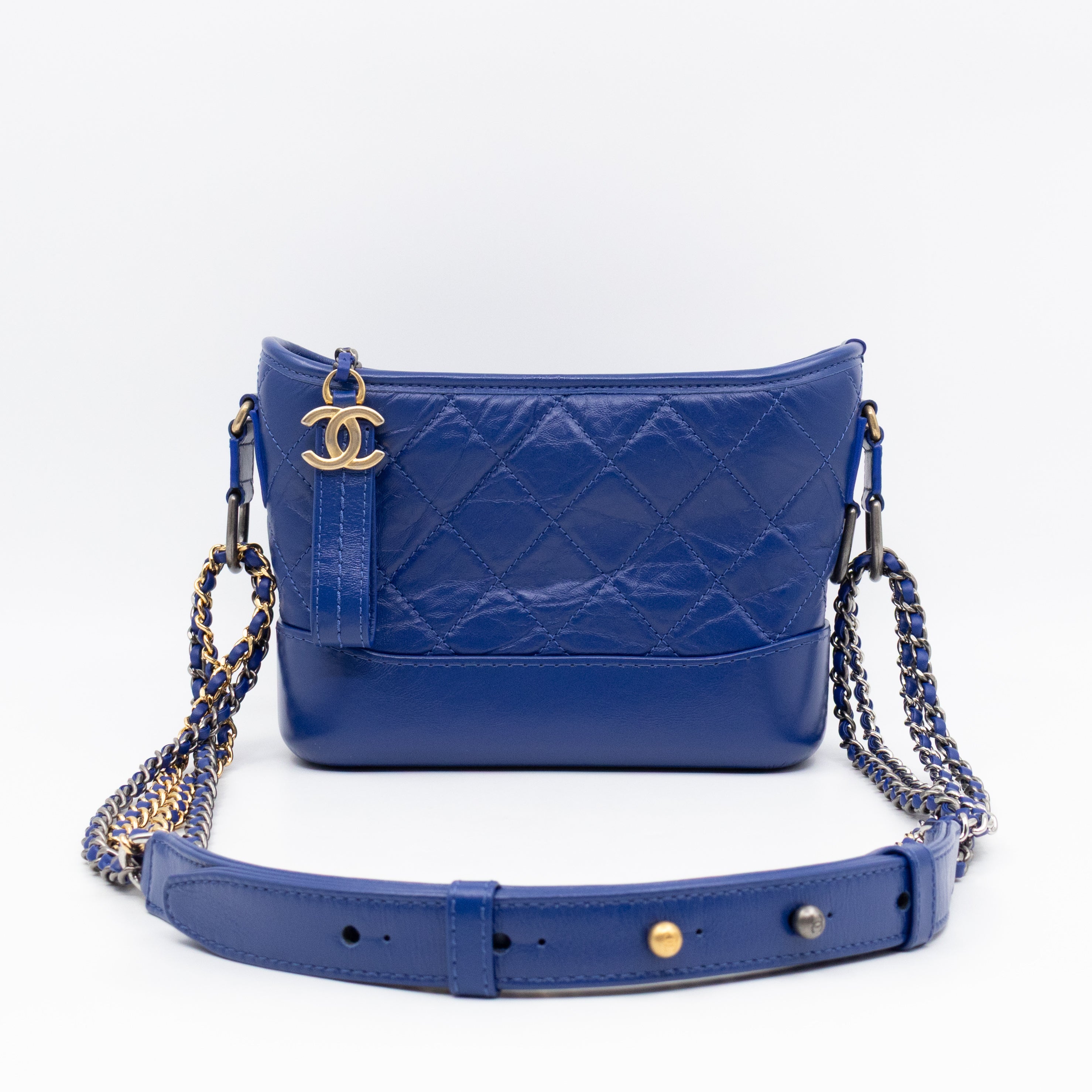 Gabrielle Hobo Small with Logo Handle Dark Blue Leather