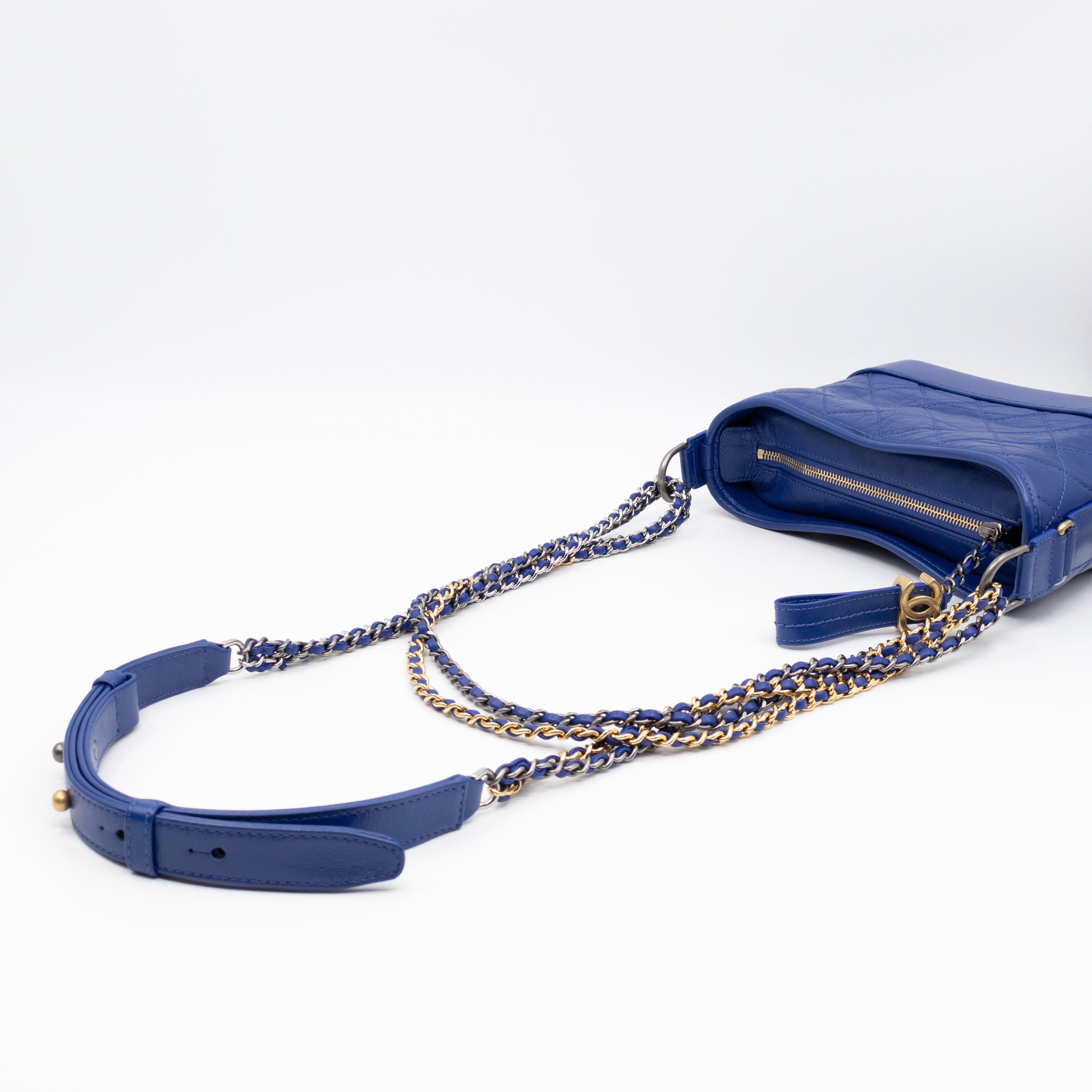 Gabrielle Hobo Small with Logo Handle Dark Blue Leather