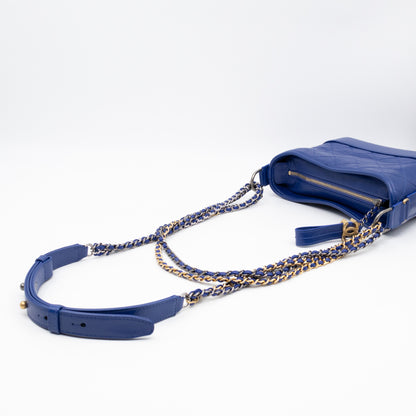 Gabrielle Hobo Small with Logo Handle Dark Blue Leather
