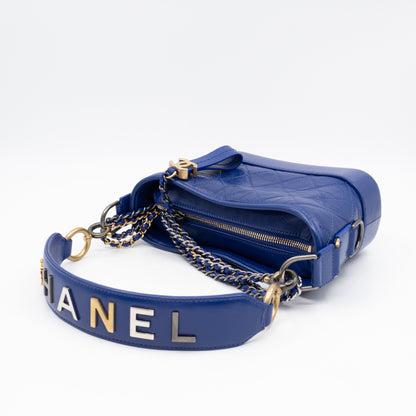 Gabrielle Hobo Small with Logo Handle Dark Blue Leather