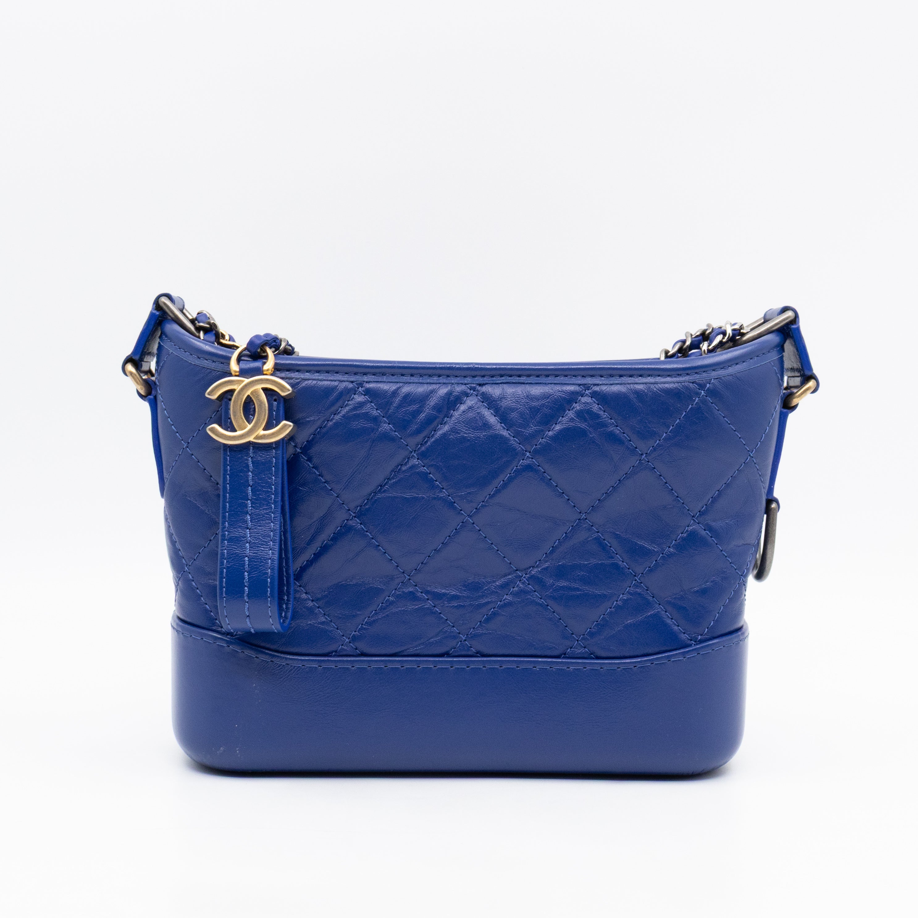 Gabrielle Hobo Small with Logo Handle Dark Blue Leather