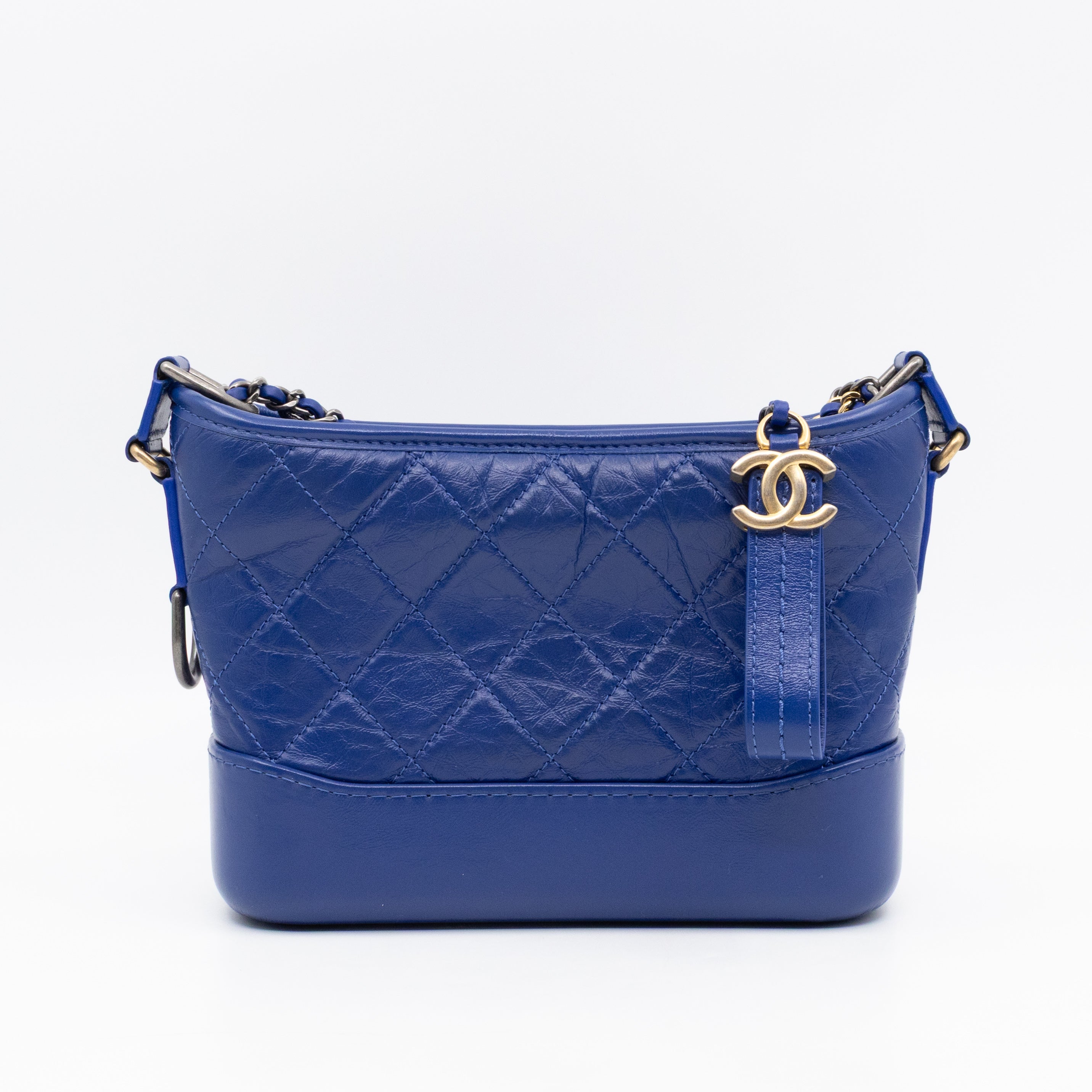Gabrielle Hobo Small with Logo Handle Dark Blue Leather