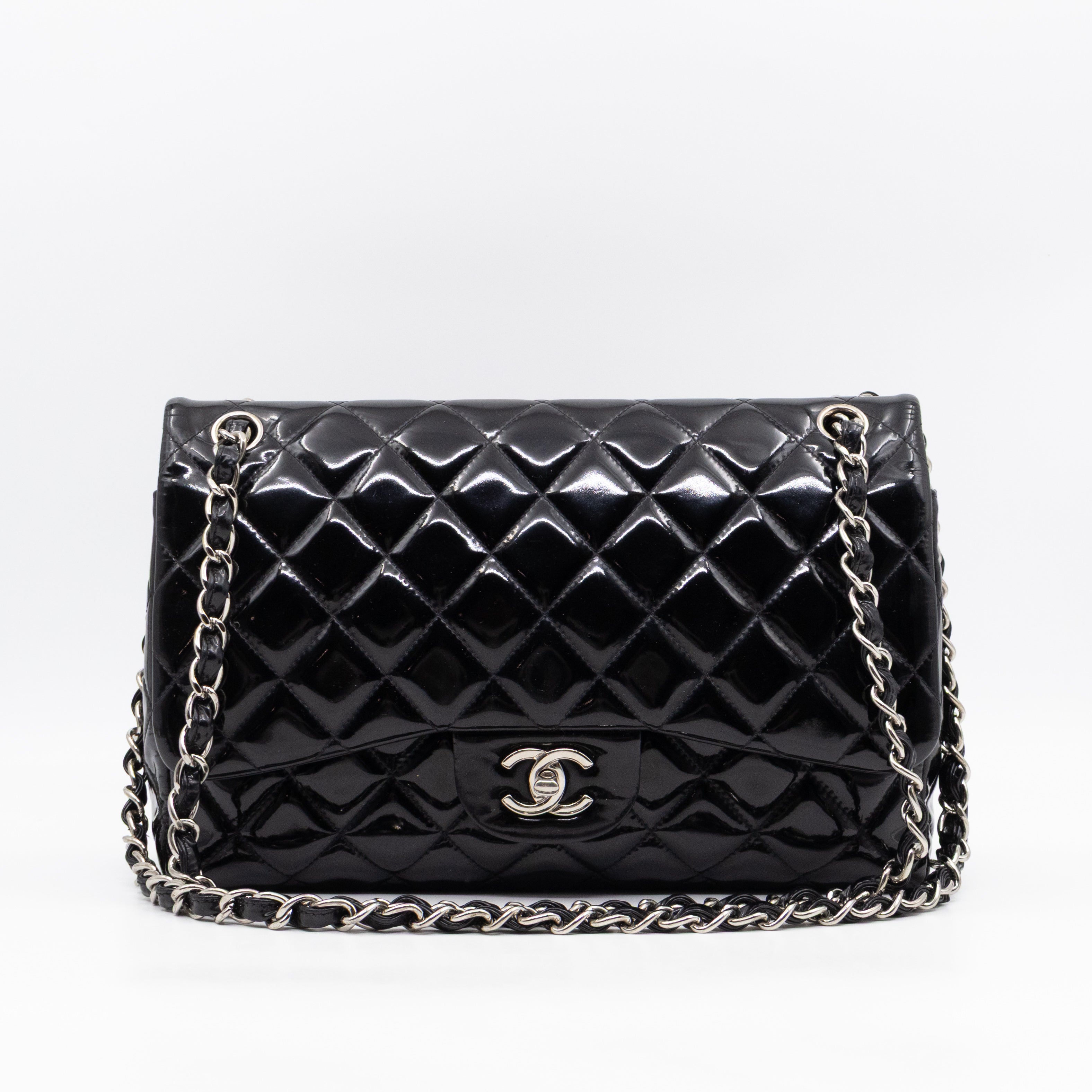 Classic Double Flap Jumbo Black Patent Leather
