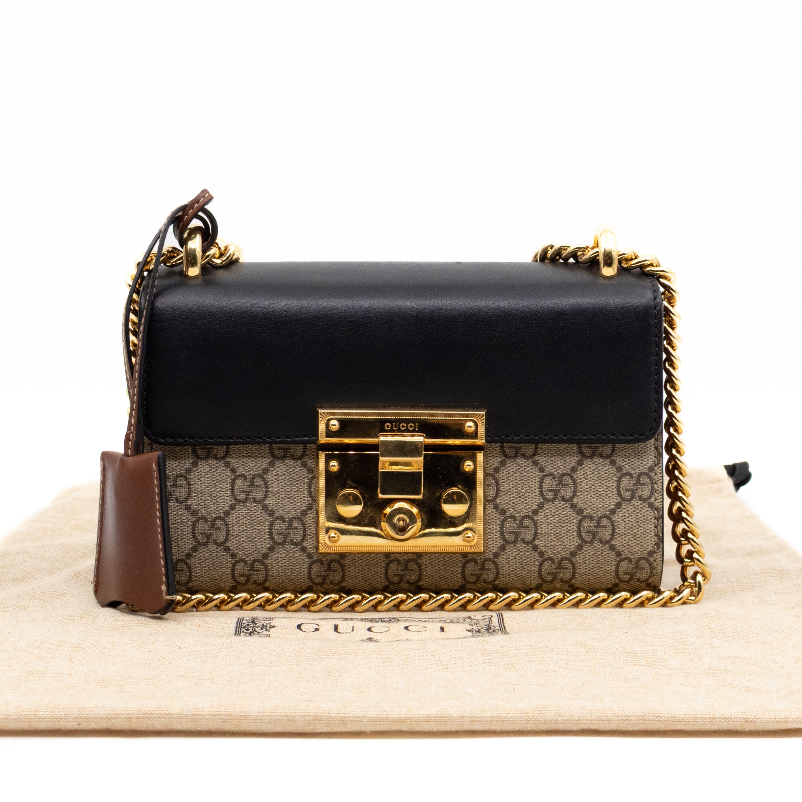 Padlock Flap Bag Small GG Supreme Black Leather