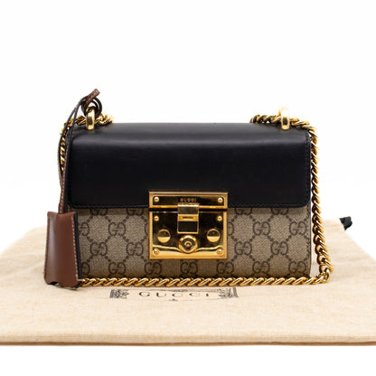 Padlock Flap Bag Small GG Supreme Black Leather