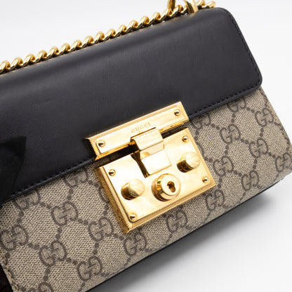 Padlock Flap Bag Small GG Supreme Black Leather