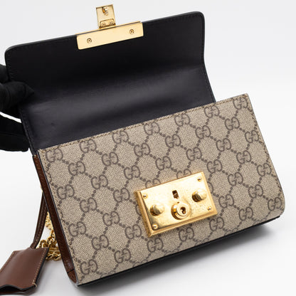 Padlock Flap Bag Small GG Supreme Black Leather