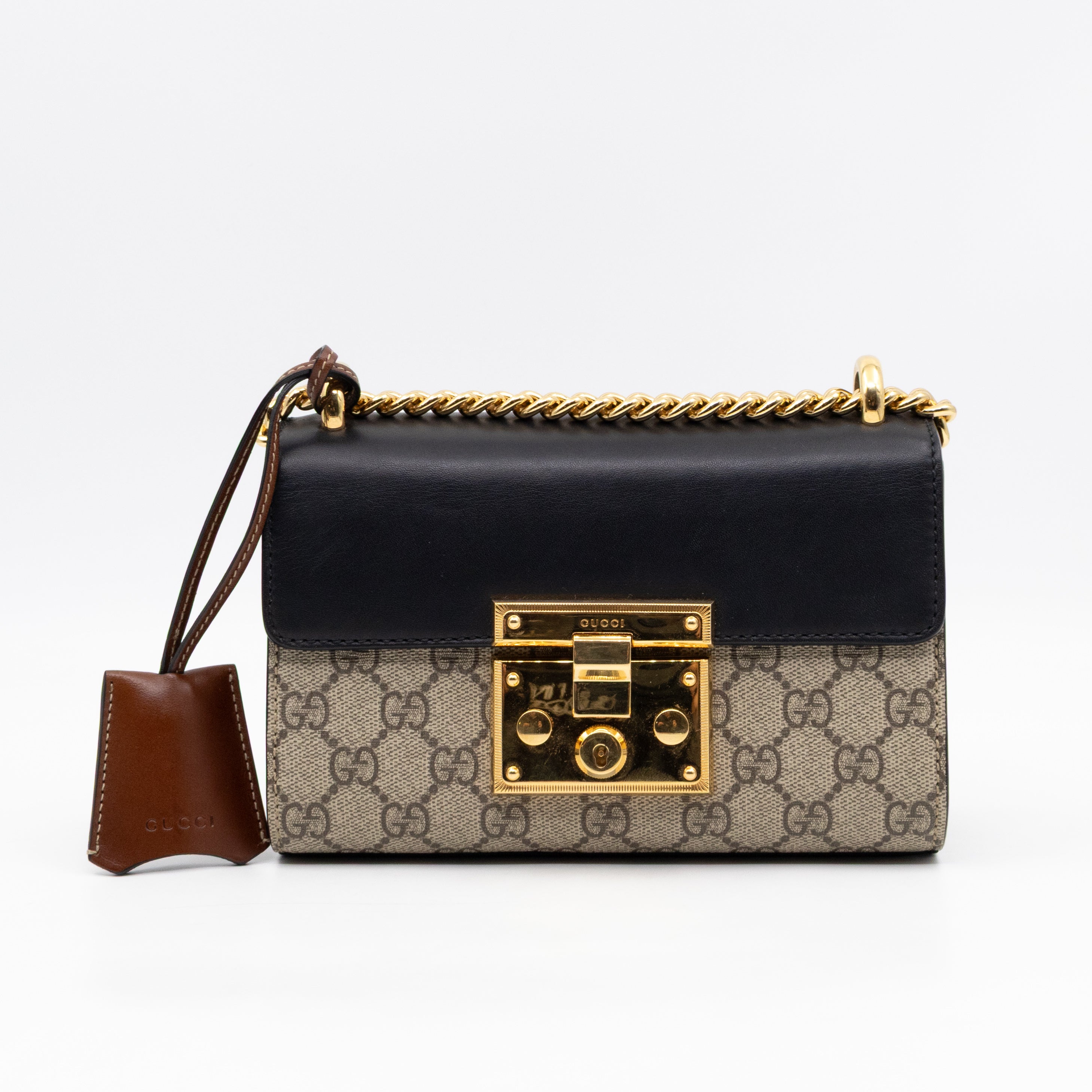 Padlock Flap Bag Small GG Supreme Black Leather