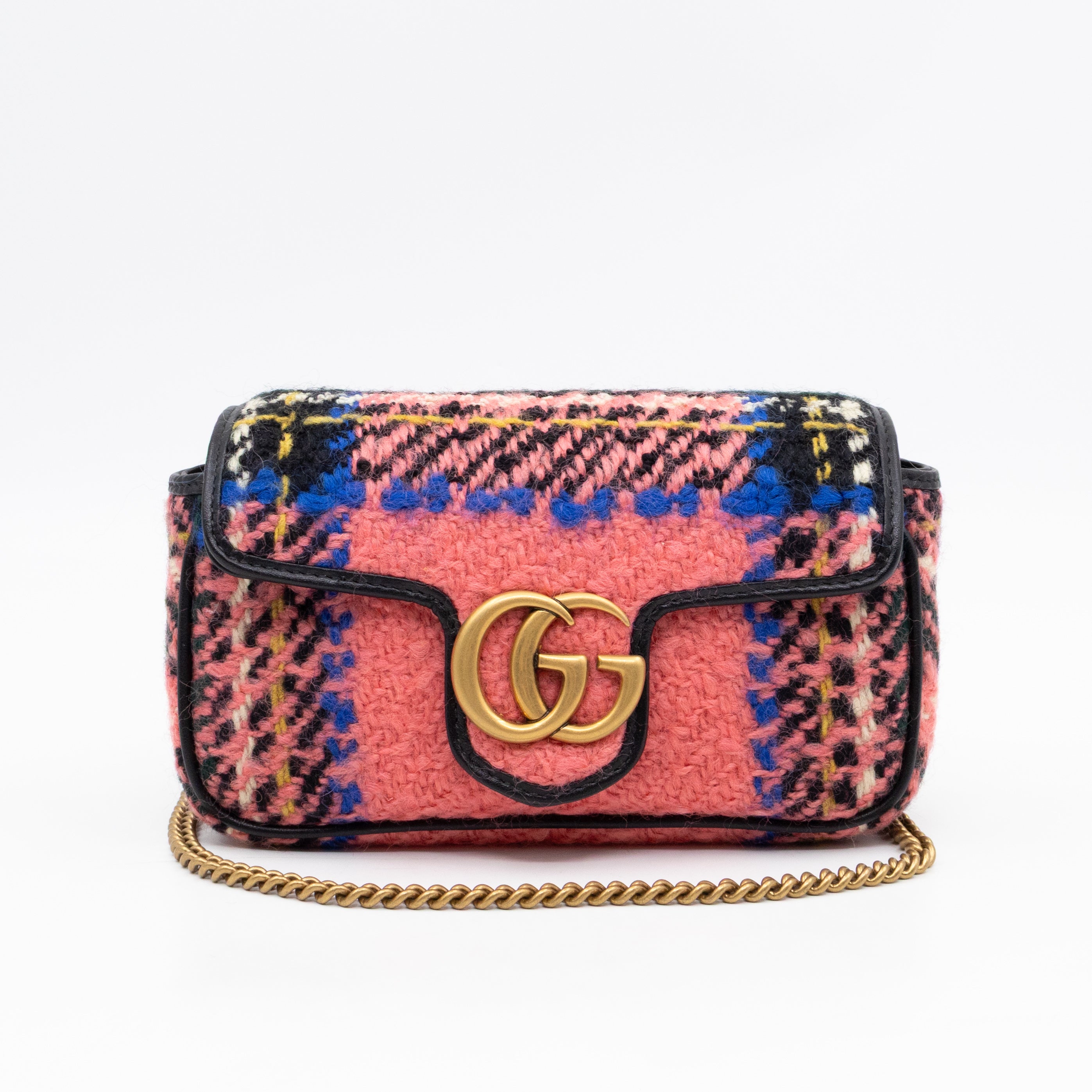 GG Marmont Super Mini Flap Bag Pink Tweed