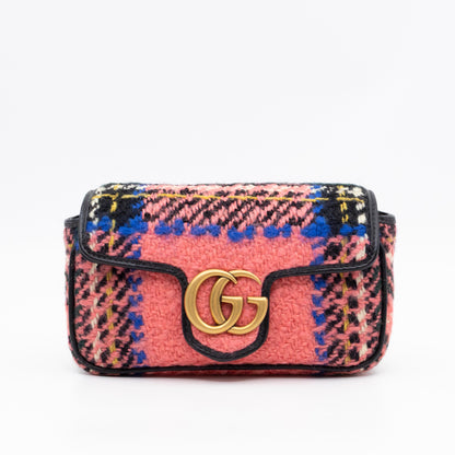 GG Marmont Super Mini Flap Bag Pink Tweed