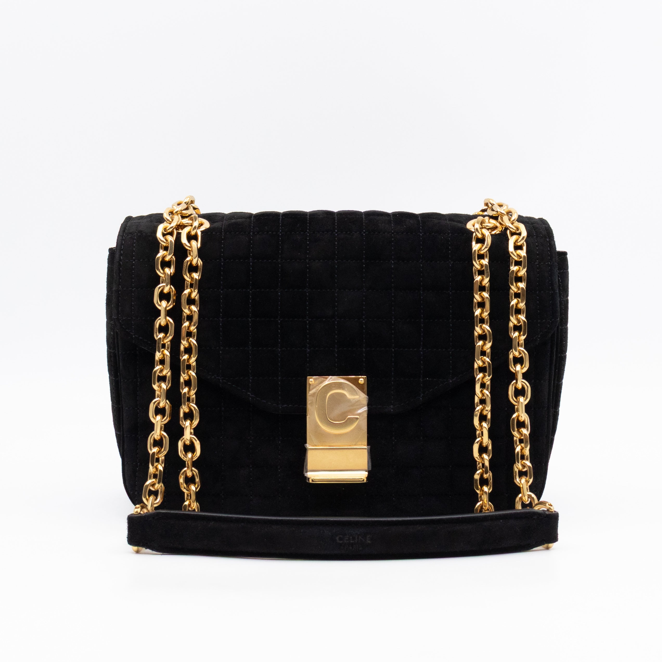 C Bag Medium Black Suede Leather