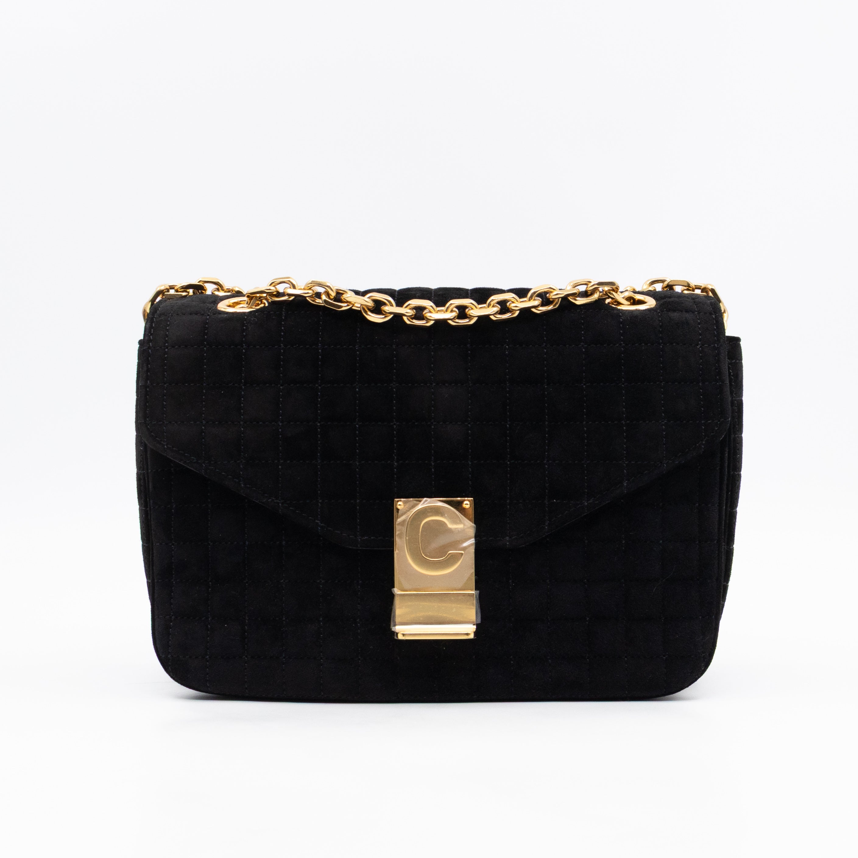 C Bag Medium Black Suede Leather
