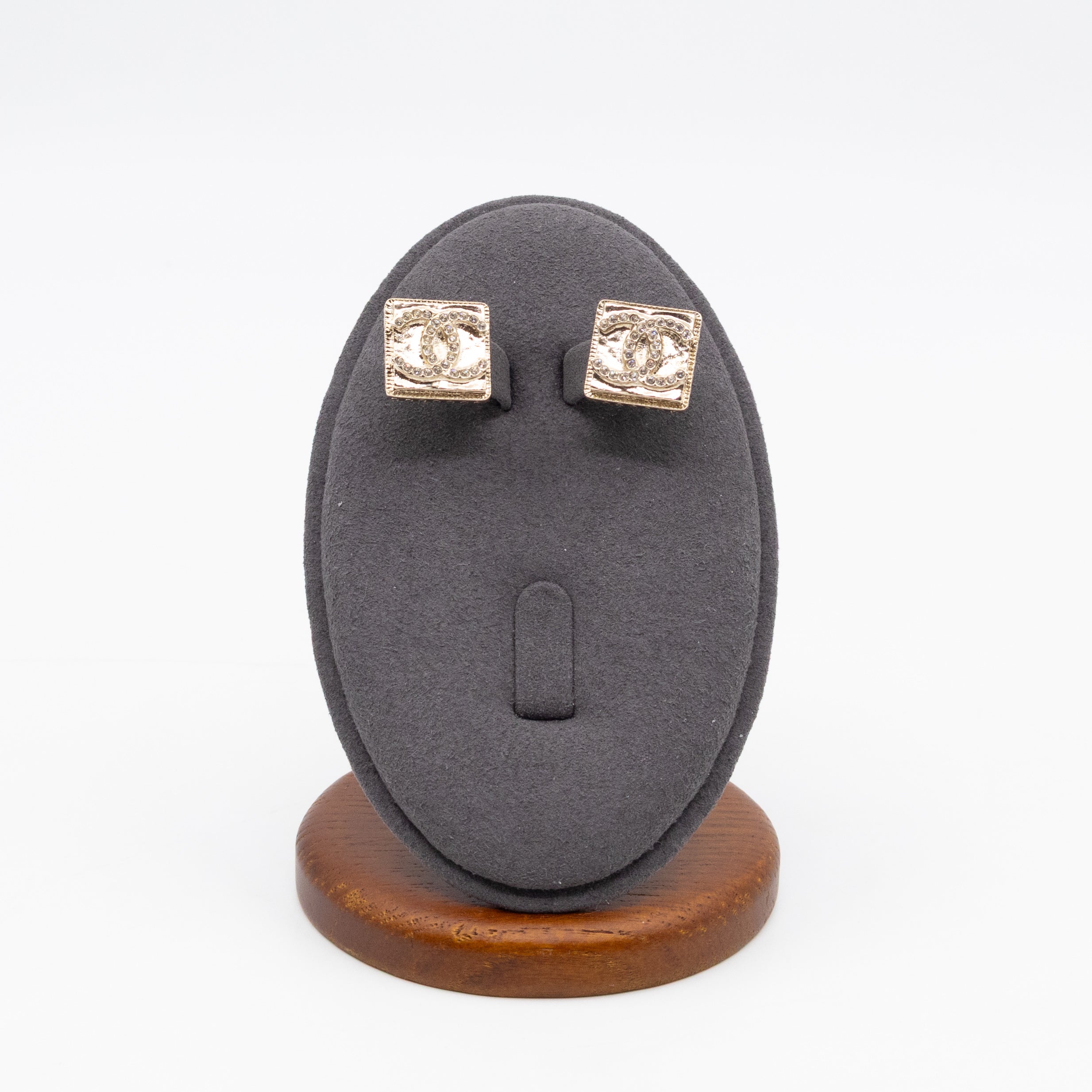 CC Square Crystal Earrings Gold