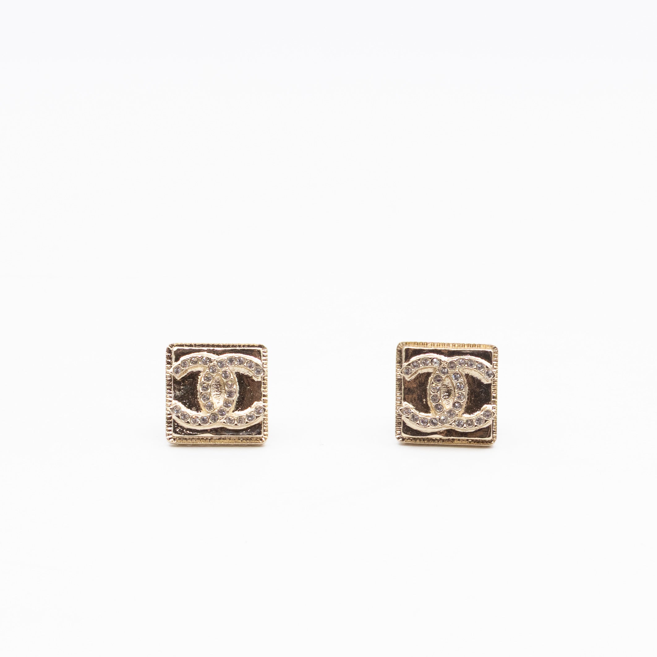 CC Square Crystal Earrings Gold