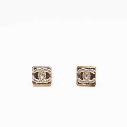 CC Square Crystal Earrings Gold