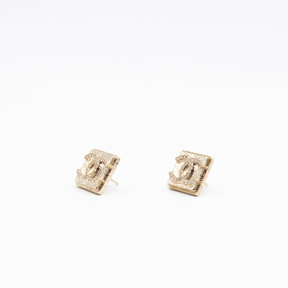 CC Square Crystal Earrings Gold
