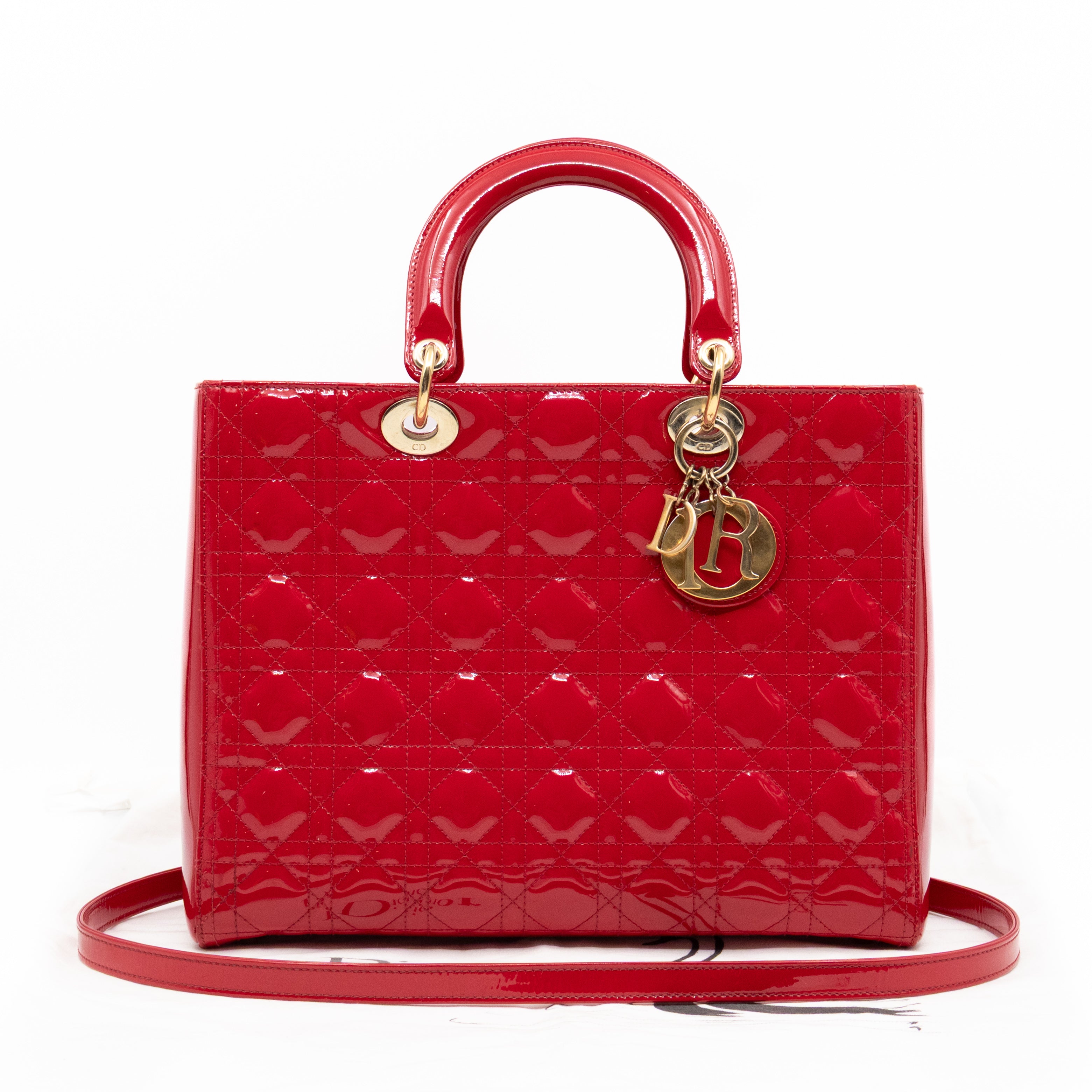 Lady Dior Large Red Patent Leather