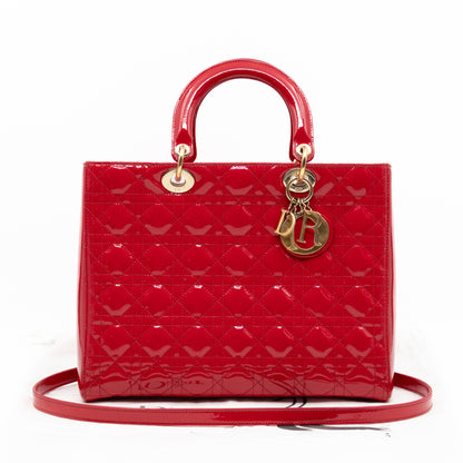 Lady Dior Large Red Patent Leather