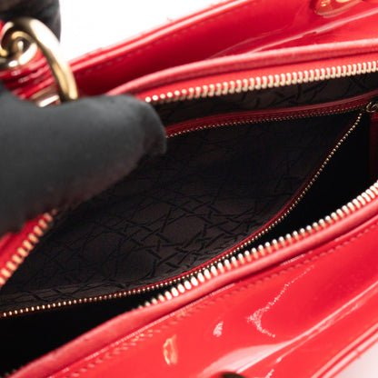 Lady Dior Large Red Patent Leather
