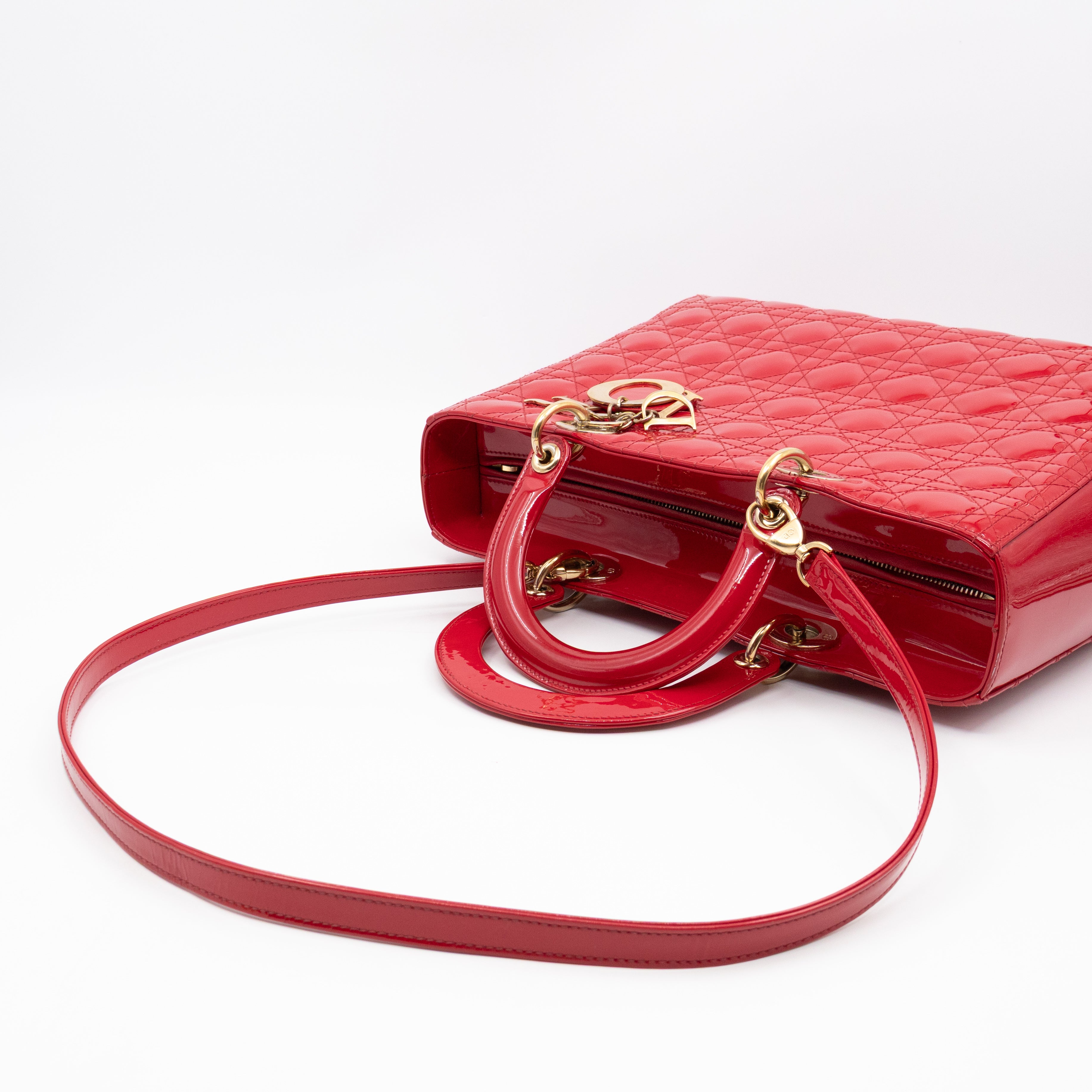 Lady Dior Large Red Patent Leather