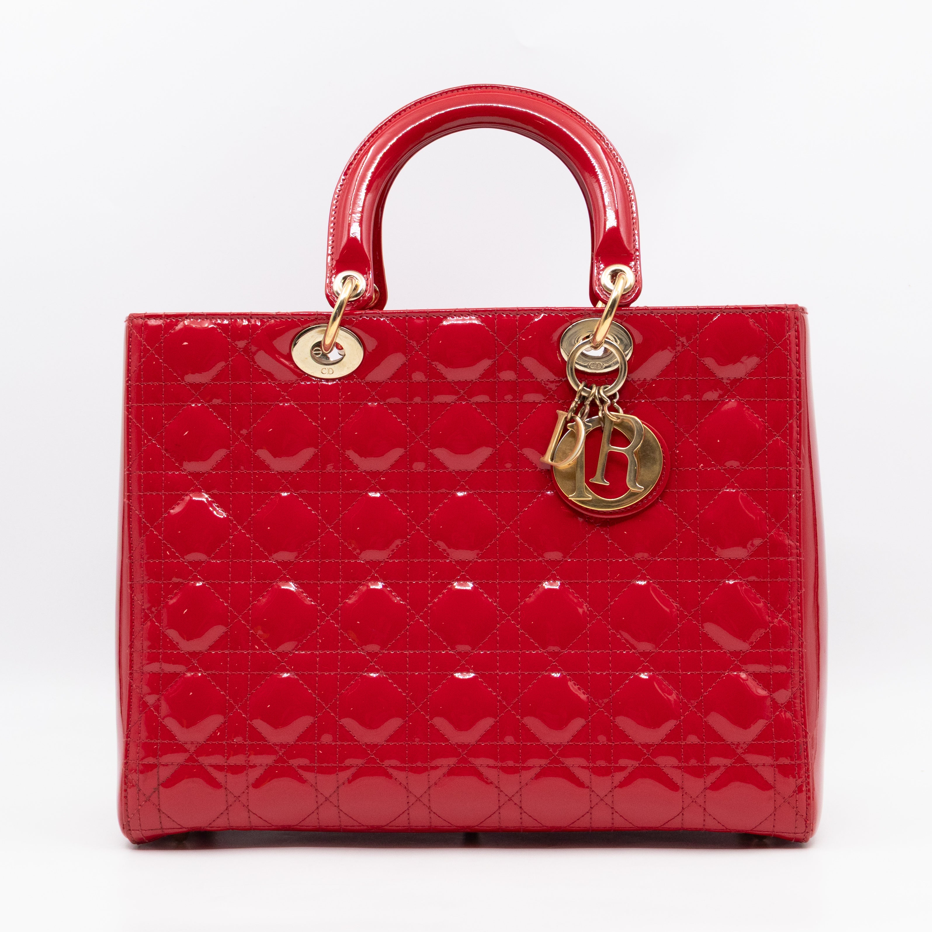 Lady Dior Large Red Patent Leather