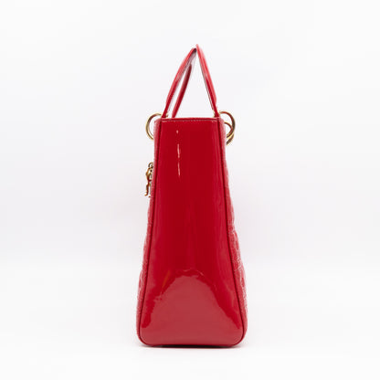 Lady Dior Large Red Patent Leather
