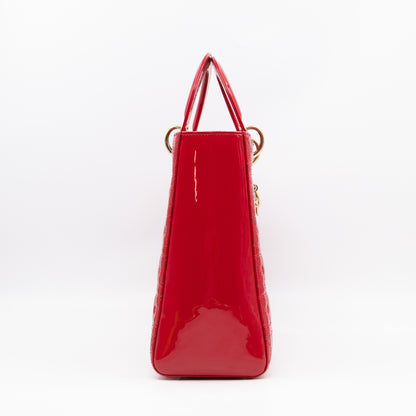 Lady Dior Large Red Patent Leather