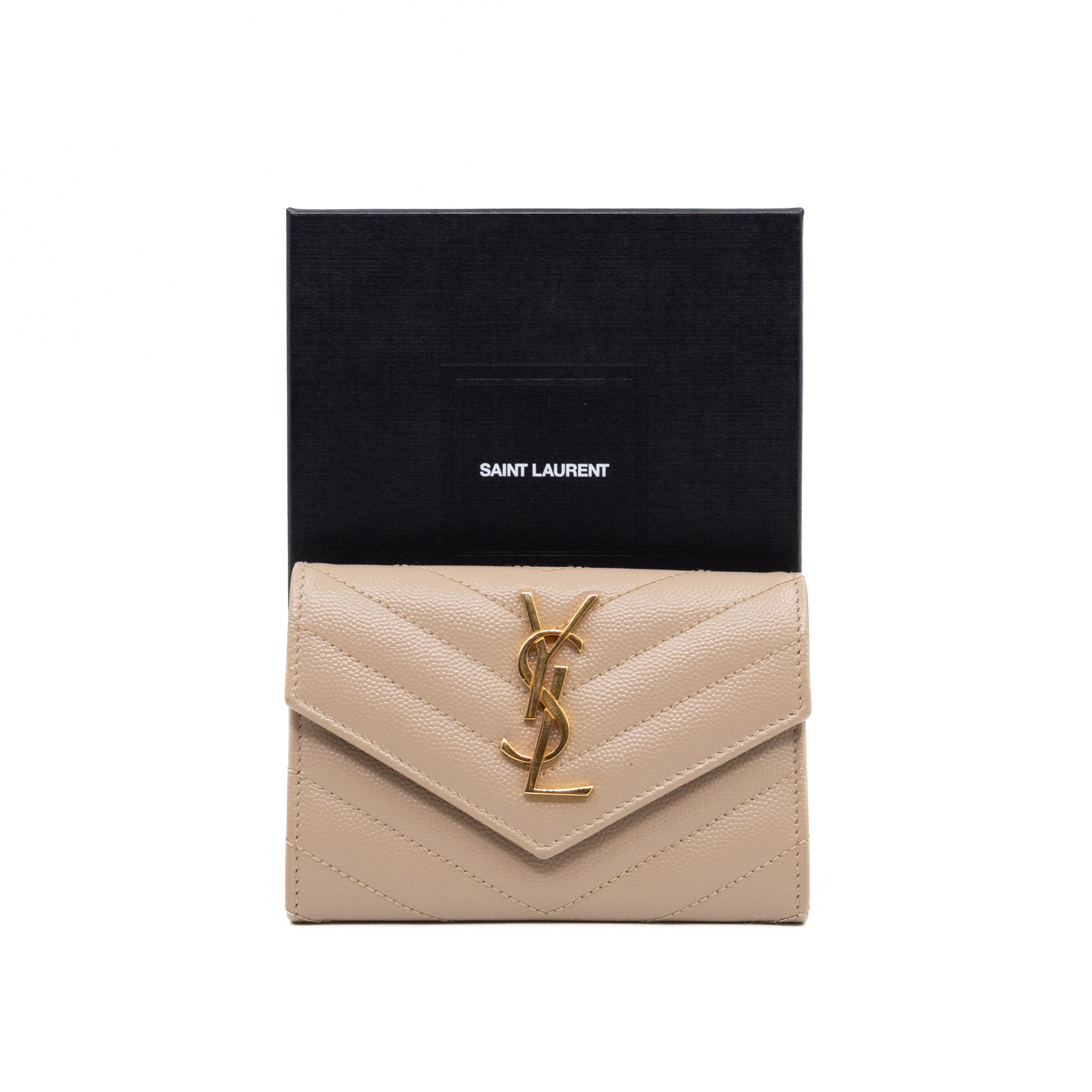 Cassandre Matelasse Envelope Wallet Small Dark Beige Grained Leather