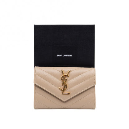 Cassandre Matelasse Envelope Wallet Small Dark Beige Grained Leather