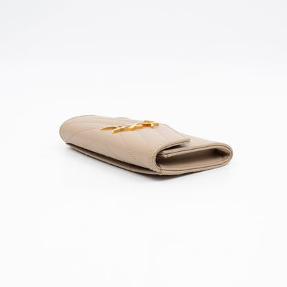 Cassandre Matelasse Envelope Wallet Small Dark Beige Grained Leather
