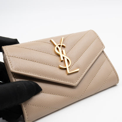 Cassandre Matelasse Envelope Wallet Small Dark Beige Grained Leather