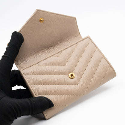 Cassandre Matelasse Envelope Wallet Small Dark Beige Grained Leather