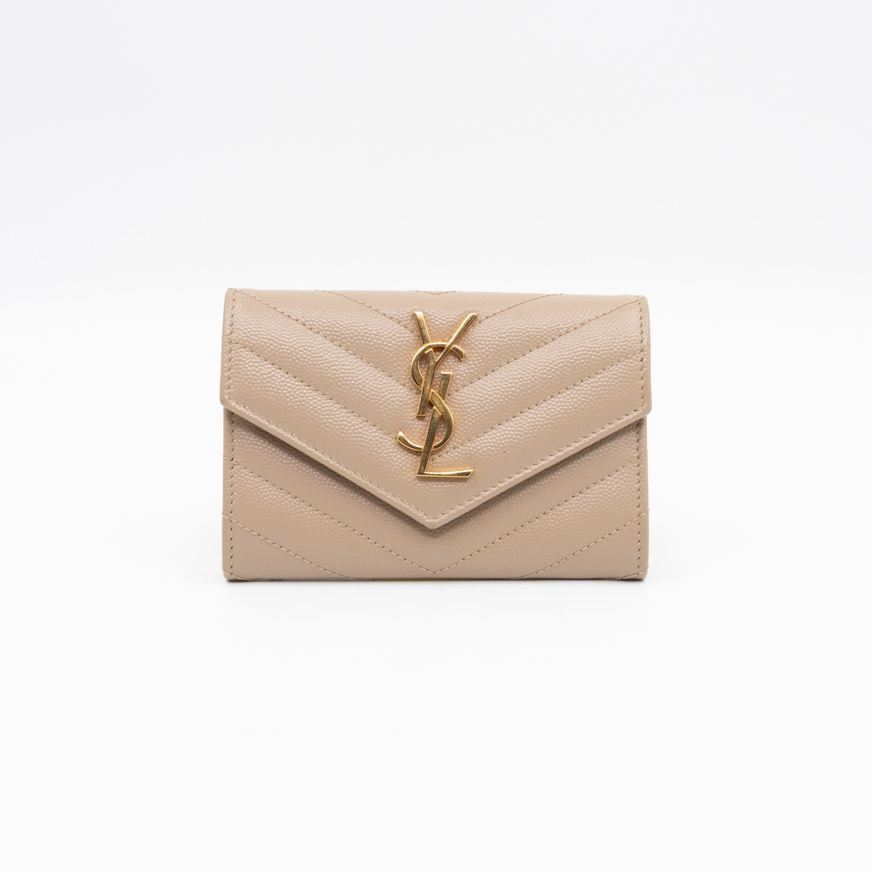 Cassandre Matelasse Envelope Wallet Small Dark Beige Grained Leather